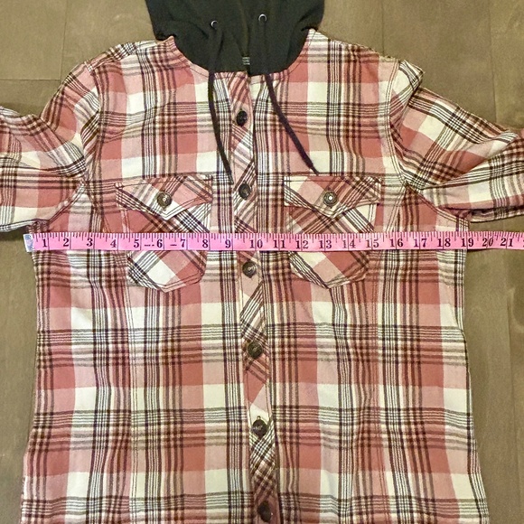 Legacy Falls For Her Dusty Orange Plaid Button Down Top With Knit Hoodie Small - Picture 7 of 9